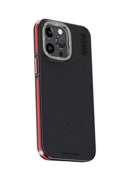 Joko Apple iPhone 15 Pro Kılıf Aramid 600D Kevlar Karbon Fiber Magsafe Kapak - Kırmızı ürün görseli 1