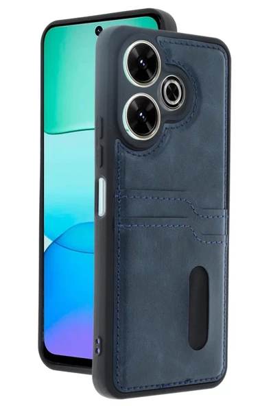 Newface Xiaomi Redmi 13 4G Kılıf Sara Kartvizitli Deri Kılıf - Lacivert ürün görseli 1