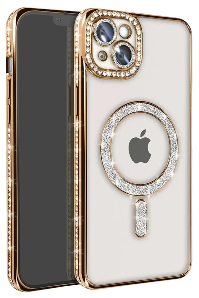 Newface Apple iPhone 15 Kılıf Joke Simli Magneticsafe Kılıf - Gold ürün görseli 1