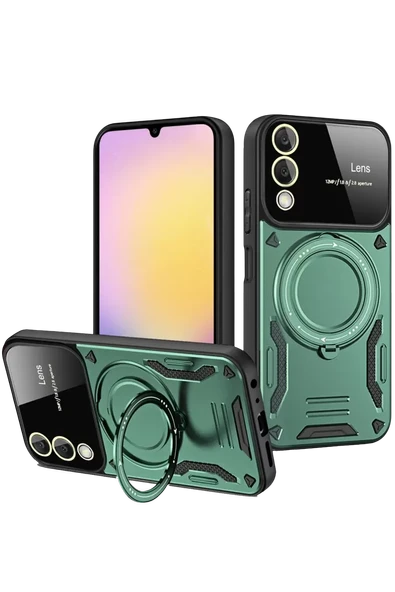 Newface Samsung Galaxy S25 Edge Kılıf Joy Lens Standlı Kapak - Koyu Yeşil ürün görseli 1
