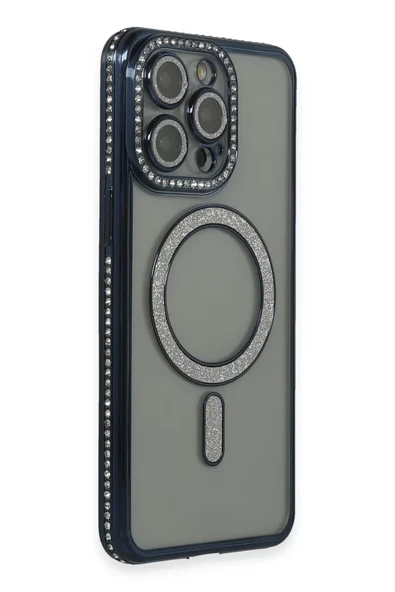 Newface Apple iPhone 15 Pro Max Kılıf Joke Simli Magneticsafe Kılıf - Lacivert ürün görseli 1