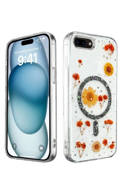 Newface Apple iPhone 7 Kılıf Daisy Simli Magsafe Kapak - Siyah ürün görseli 1