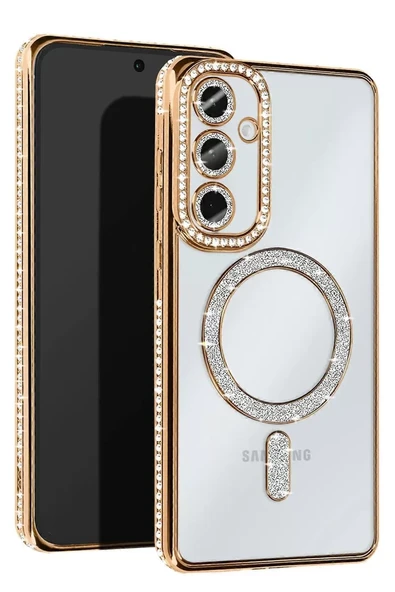 Newface Samsung Galaxy S25 Kılıf Joke Simli Magneticsafe Kılıf - Gold ürün görseli 1