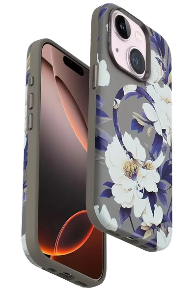 Onegif Apple iPhone 15 Flower Series Magsafe Kapak - Gri ürün görseli 1