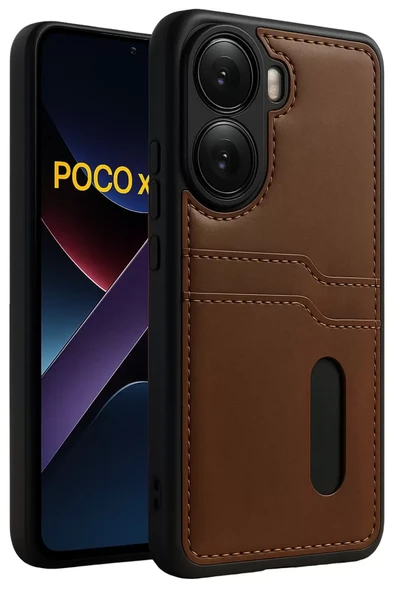 Newface Xiaomi Poco X7 Pro Kılıf Sara Kartvizitli Deri Kılıf - Taba ürün görseli 1