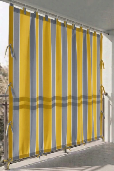 CEYLAN Home Üstten Halkalı, 3 Tarafı Kuş Gözlü Bahçe Brandası | Balkon & Teras Perdesi | Sarı - Gri ürün görseli 1