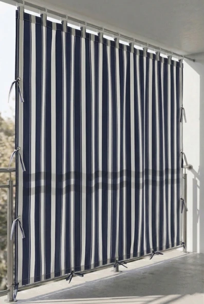 CEYLAN Home Üstten Halkalı, 3 Tarafı Kuş Gözlü Bahçe Brandası | Balkon & Teras Perdesi | Gri Beyaz ürün görseli 1