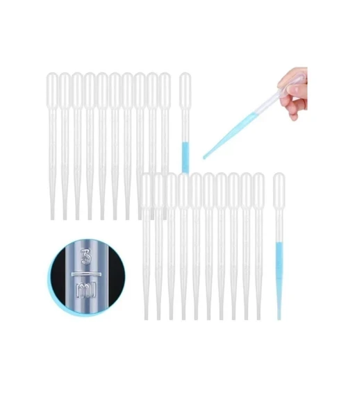 50 Adet 3ml Plastik Pastör Pipeti Alkano Taksimatlı Likit Pipeti Damlalık ürün görseli 1
