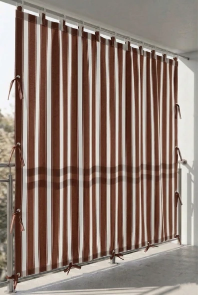 CEYLAN Home Üstten Halkalı, 3 Tarafı Kuş Gözlü Bahçe Brandası | Balkon & Teras Perdesi | Kahverengi ürün görseli 1