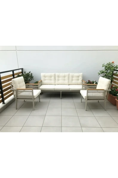 adımshops OPAL 3+1+1 (KREM) Metal Gövde Balkon-bahçe-kafe,çay Seti,koltuk Takımı,oturma Grubu,ofis Koltuğu ürün görseli 1