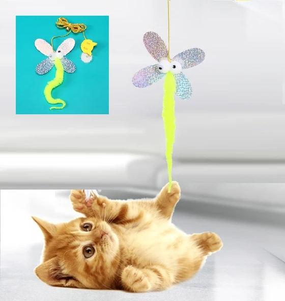 Kelebek Model Elastik Kendinden Yapışkanlı Kedi Oyun Oltası ürün görseli 1