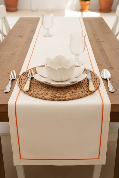 Turuncu Biyeli Krem Runner 50×130 cm - Resim 5