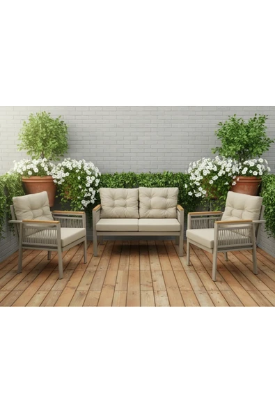 adımshops OPAL 2+1+1 (CAPPUCCİNO) Metal Gövde Balkon-bahçe-kafe,çay Seti,koltuk Takımı,oturma Grubu,ofis Koltu ürün görseli 1