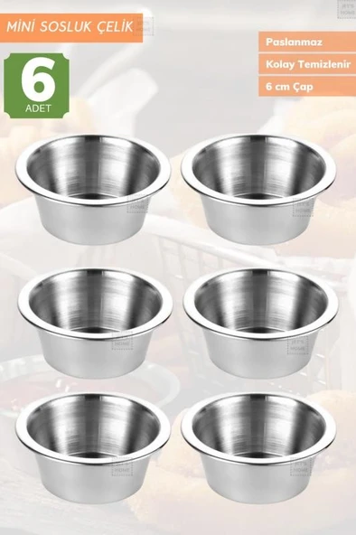 6’lı Set Mini Sosluk Paslanmaz Ketçaplık Mayonezlik Reçellik Çelik 6 cm ürün görseli 1