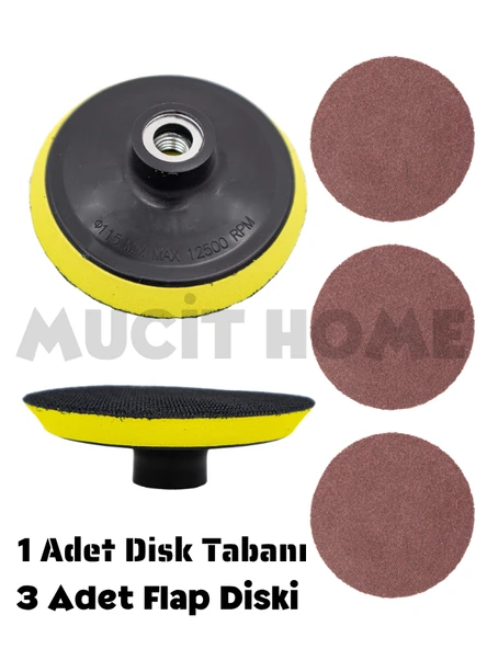 Mucit Home 1 Adet Cırtlı Disk Zımpara Tabanı Ve 3 Adet Zımpara Diski ürün görseli 1