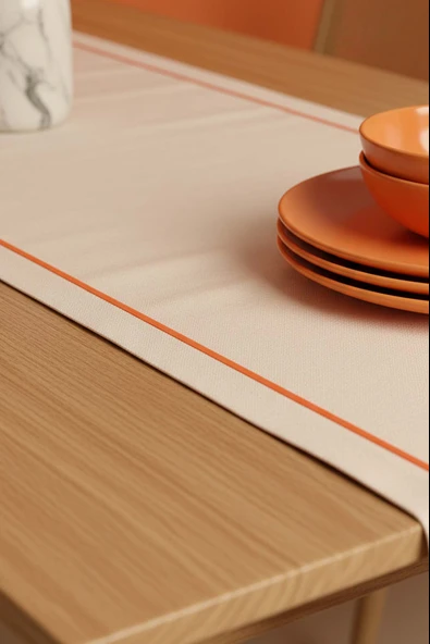 Turuncu Biyeli Krem Runner 50×130 cm - Resim 4