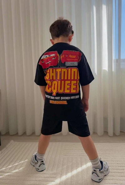 Cg Kids Şimşek Mcqueen Cars Arabalar Erkek Çocuk Tshirt&Şort Alt Üst Takım Sırt Baskılı ürün görseli 1