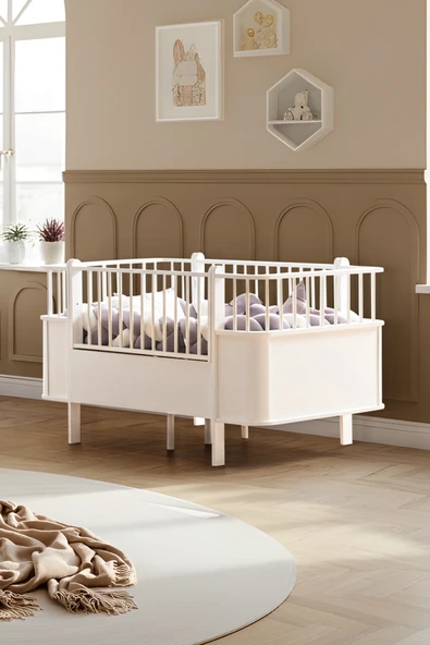 MDF Beşik, Beyaz Dünya Büyüyen Beşik 80x130 - Beyaz Dünya Karyola 80x190 ürün görseli 1