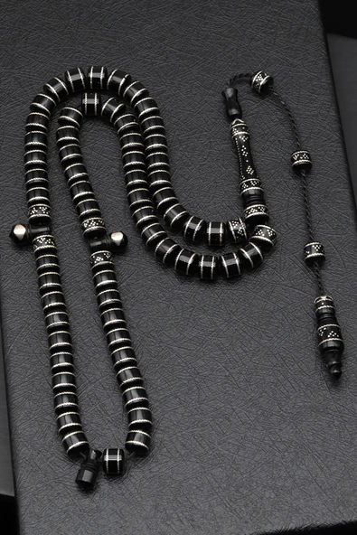 Gümüş İşlemeli Kuka Ağacı 99'lu Tesbih 8 x 7 mm Rondel Kesim - T-1749 ürün görseli 1