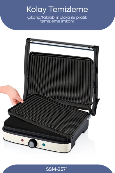 SSM-2571 TOST MAKİNESİ 2000 W - Krem - Resim 2