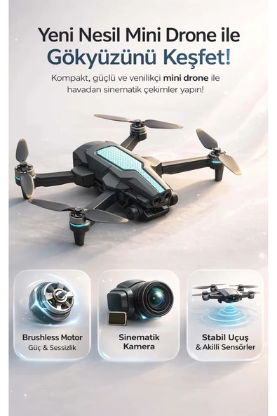 Fırçasız Motorlu Sinematik Mini Drone - Uzaktan Ayarlanabilir Kameralı ürün görseli 1