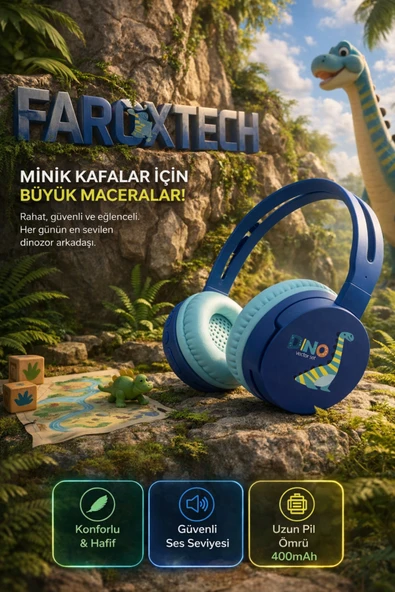 Dino Kulaklık - Bluetooth Kulaklık - Yumuşak ve Sağlam Yapı - Bluetooth - Süper Bass - Mikrofon ürün görseli 1