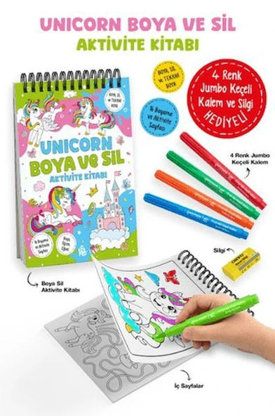 Unicorn - Boya ve Sil Aktivite Kitabı / 3 Yaş + ürün görseli 1