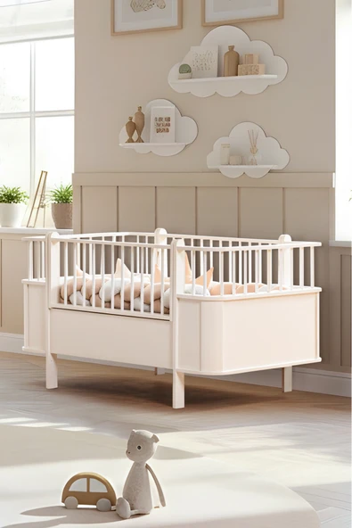 MDF Beşik, Krem Dünya Büyüyen Beşik 80x130 - Krem Dünya Karyola 80x190 ürün görseli 1