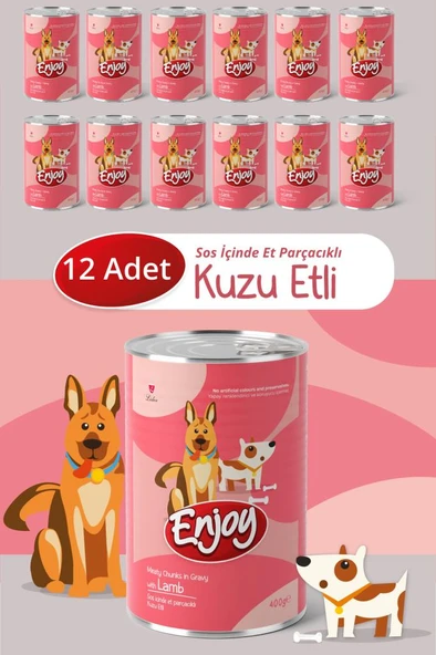 Enjoy Kuzu Etli Köpek Konservesi Sos İçinde Et Parçacıklı 400 Gr x12 ürün görseli 1