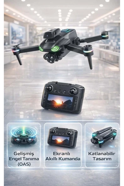 Profesyonel Görünümlü Işıklı Drone ve Otomatik Engelden Kaçınma Görüntü Aktarımlı Akıllı Kumandalı ürün görseli 1