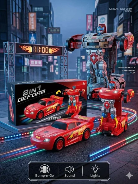 2'si 1 Arada Şimşek McQueen Dönüşen Robot Araba – Işıklı ve Sesli ürün görseli 1