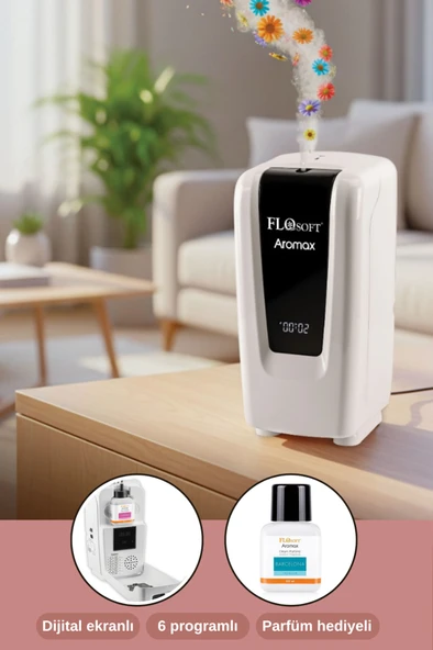 Flosoft F218 Aromax Profesyonel Ortam Parfüm Difüzörü Beyaz, Dijital Ekranlı Koku Makinesi + 1 Adet Parfüm ürün görseli 1