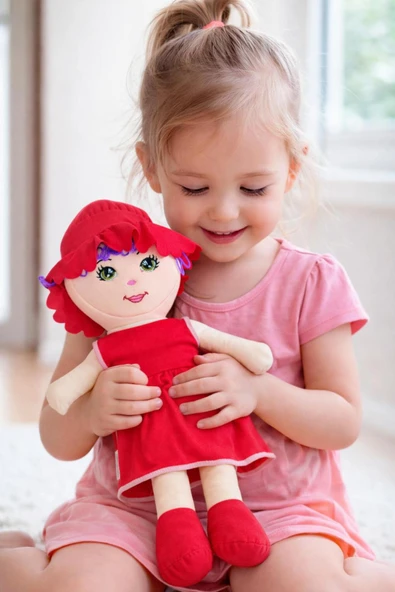 Oyuncak Bez Bebek Özel Yapım Premium Kırmızı 60 cm - Resim 2