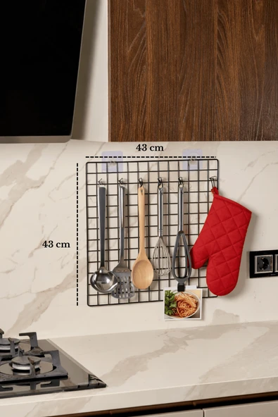 Siyah Çok Amaçlı Dekoratif Mutfak Düzenleyici 43*43 cm Pano, Yapışkan Hediyeli ürün görseli 1