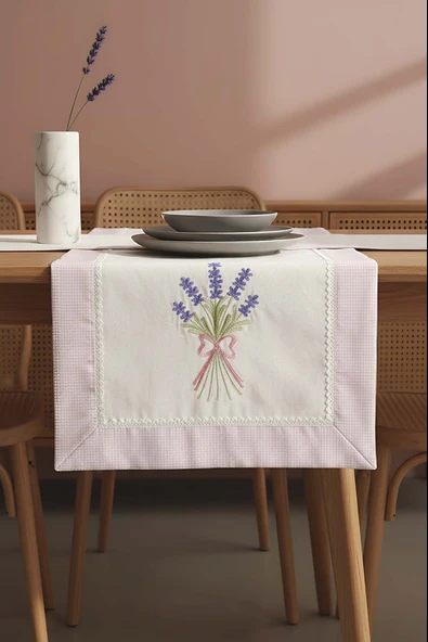 Lavanta İşlemeli Buldan Kumaş Runner 50x130 cm ürün görseli 1