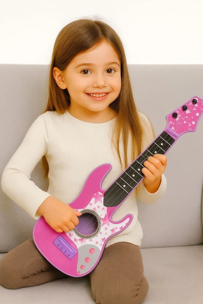 Rock Gitar 50 Cm Akort Edilebilir Oyuncak Pembe ürün görseli 1