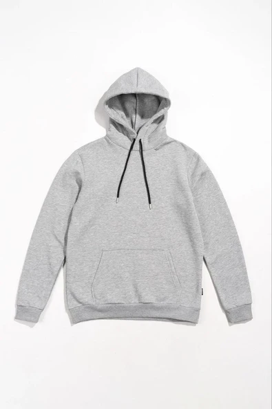 Kadın Uzun Kol Kapşonlu Basic Sweatshirt Hoodie - Gri ürün görseli 1