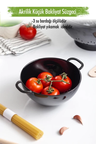 Akrilik Siyah Mini Pirinç Süzgeçi & Bakliyat Süzgeçi (3 SU BARDAĞI ÖLÇÜLÜ) ürün görseli 1