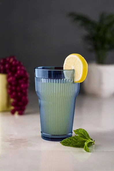 Akrilik Lacivert Tekli Uzun Bardak & Su Meşrubat Bardağı 400 ml ( Cam Değildir ) ürün görseli 1
