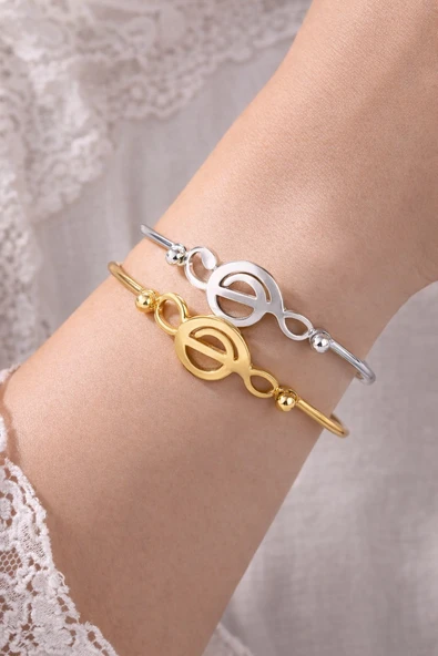 316L Paslanmaz Çelik Sol Anahtarı Figürlü Unisex Bileklik Seti – Gold & Gümüş Renk 2’li Minimal Bilezik Kadın & Erkek Uyumlu ürün görseli 1
