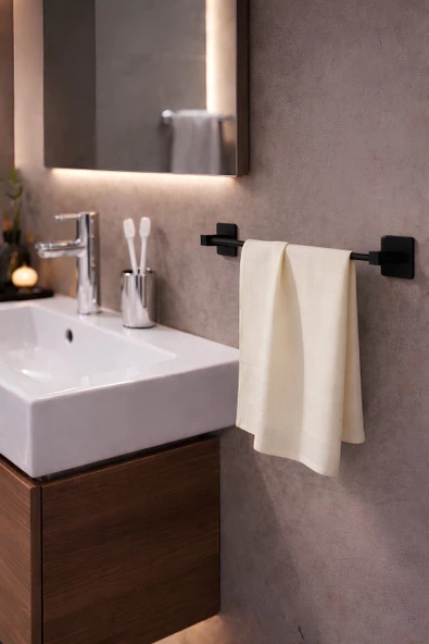 Yapışkanlı Siyah Uzun Havluluk Duvar Tipi Delme Gerektirmez Banyo Havlu Askılığı S-101 KTS ürün görseli 1