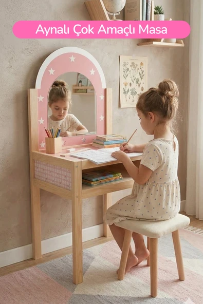 Ahşap Çocuklar İçin Makyaj Masası - Resim 2