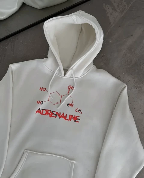 Kışlık Uzun Kol Kapüşonlu Sweatshirt - Beyaz ürün görseli 1