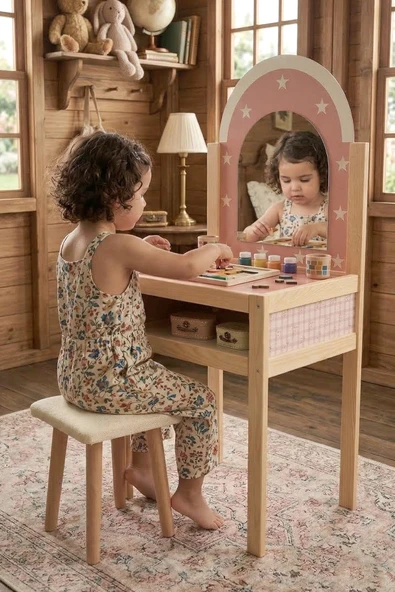 Ahşap Çocuklar İçin Makyaj Masası ürün görseli 1