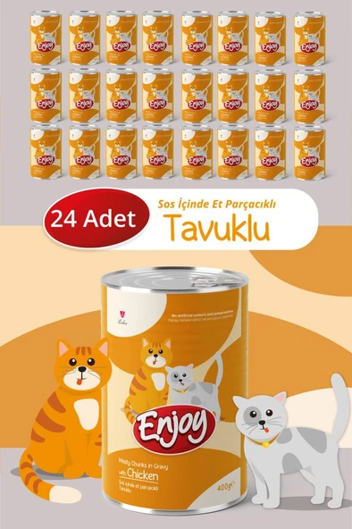 Enjoy Tavuklu Kedi Konservesi Sos İçinde Et Parçacıklı 400 Gr x24 ürün görseli 1