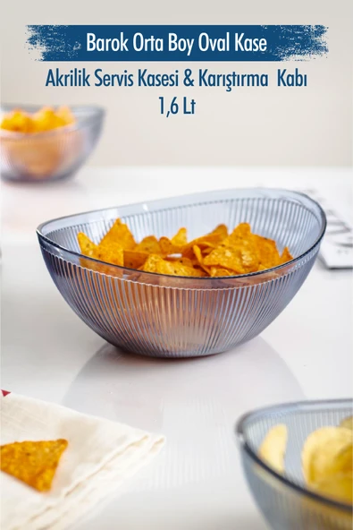 Akrilik Barok Lacivert Orta Boy Oval Meyve & Salata Kasesi & Karıştırma Kabı / 1,6 Lt  (CAM DEĞİLDİR) ürün görseli 1