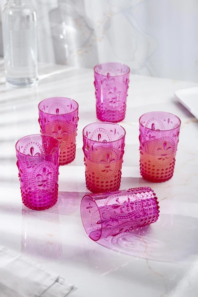 Akrilik Pembe 6'lı Kısa Bardak & Su Meşrubat Kahve Yanı Bardağı 400 ml ( Cam Değildir ) ürün görseli 1