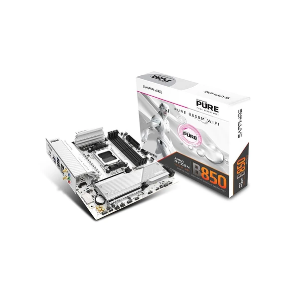 SAPPHIRE PURE B850M WIFI AMD B850 Soket AM5 DDR5 8000+MT/s (OC) WiFi 6 mATX Anakart-52123-02-40G ürün görseli 1