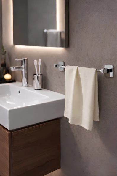 Yapışkanlı Krom Uzun Havluluk Duvar Tipi Delme Gerektirmez Banyo Havlu Askılığı S-101 KTK ürün görseli 1