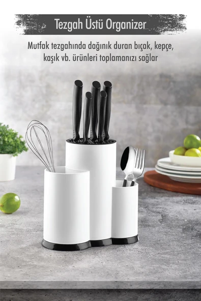 Tezgah Üstü Beyaz Kaşıklık & Bıçaklık & Kepçelik & Organizer ürün görseli 1